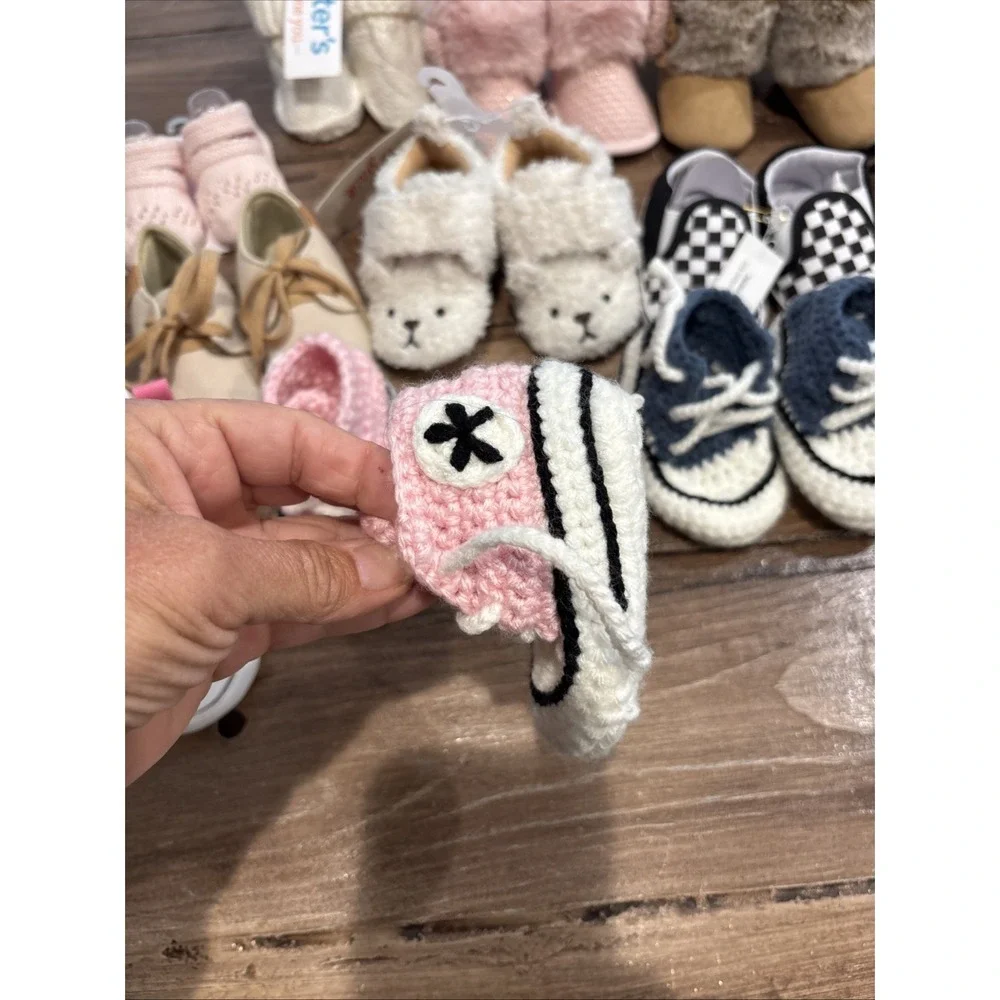 Lot 12 Pairs Infant Girl Baby Sizes NB-2 Dressy Slippers, Sock Shoes Boots